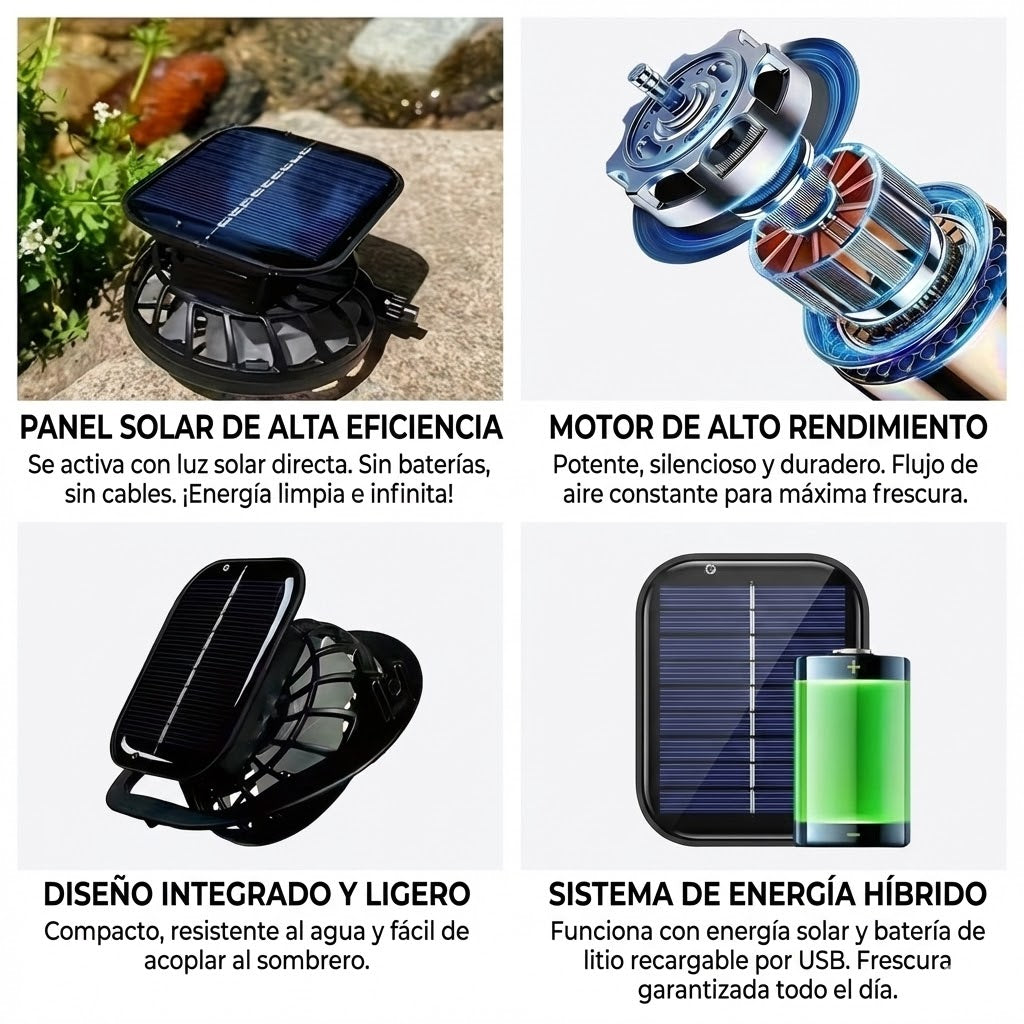 Sombrero Solar "Anti-Calor" con Doble Turbina ☀️